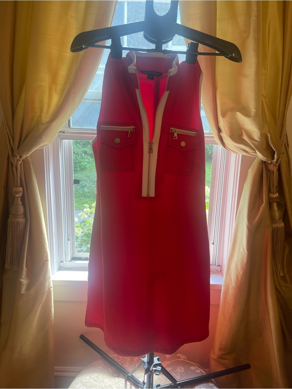 Boston Proper Red Sleeveless Zip-Front Shift Dress